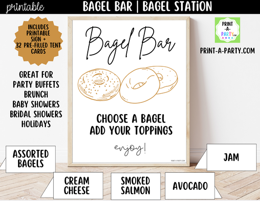 Bagel Bar Sign (8x10) & Topping Tent Cards - Printable Brunch Decor