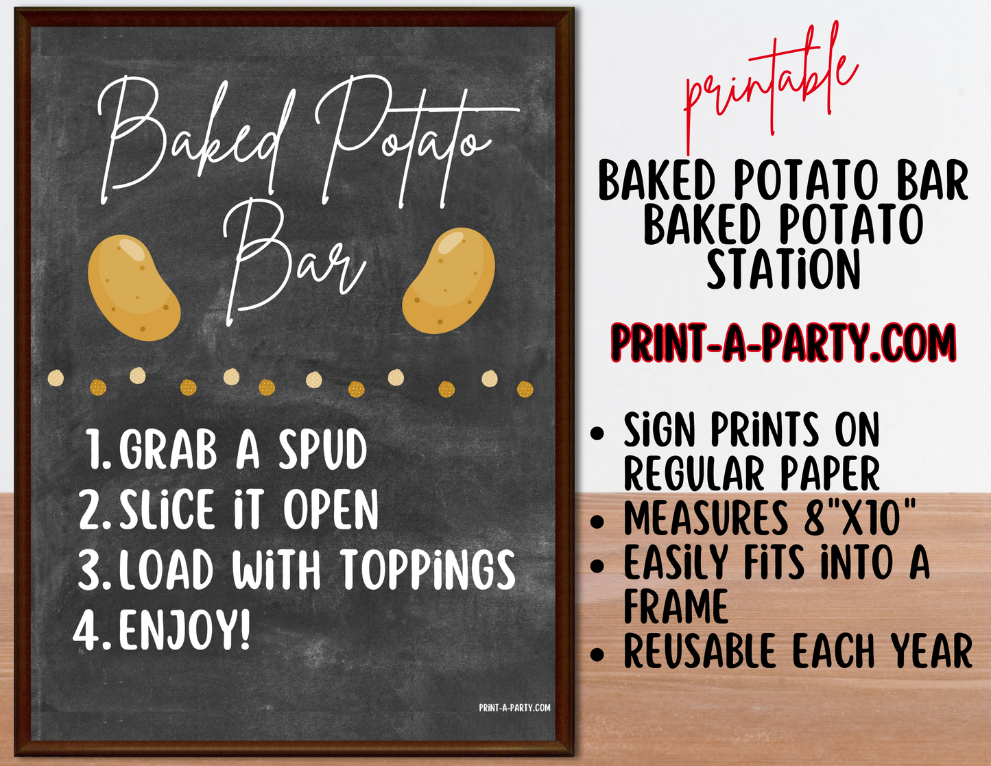 BAKED POTATO BAR | BAKED POTATO STATION Setup - Chalkboard | Baked Potato Bar Sign | Food Station for Party | Food Bar for Party | Party | Shower | DIY Loaded Potato Bar