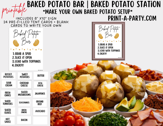 BAKED POTATO BAR | BAKED POTATO STATION Setup - White | Baked Potato Bar Sign | Food Station for Party | Food Bar for Party | Party | Shower | DIY Loaded Potato Bar