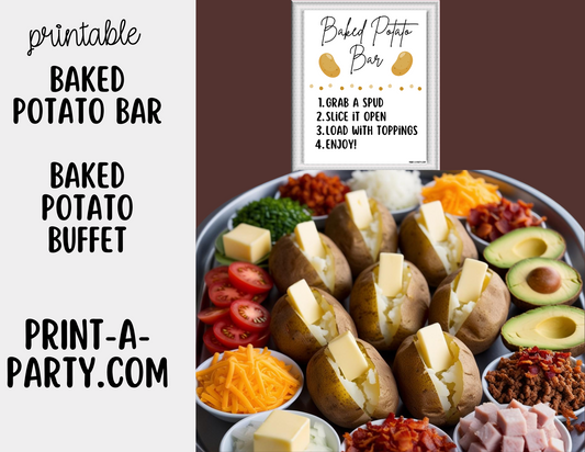 BAKED POTATO BAR | BAKED POTATO STATION Setup - White | Baked Potato Bar Sign | Food Station for Party | Food Bar for Party | Party | Shower | DIY Loaded Potato Bar