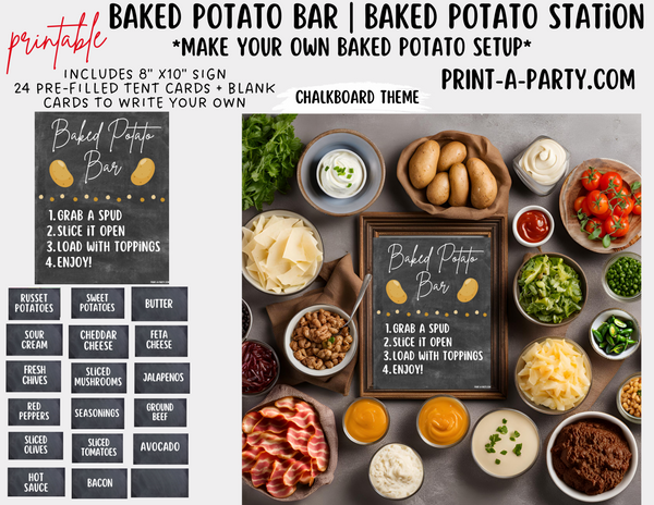 BAKED POTATO BAR | BAKED POTATO STATION Setup - Chalkboard | Baked Potato Bar Sign | Food Station for Party | Food Bar for Party | Party | Shower | DIY Loaded Potato Bar