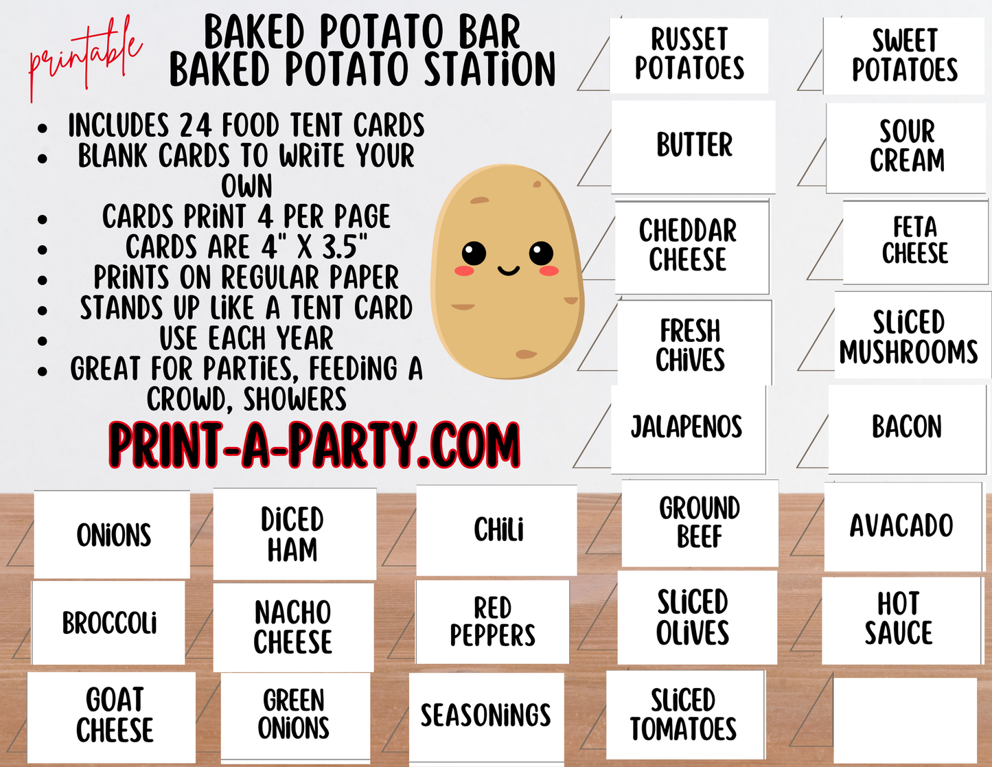 BAKED POTATO BAR | BAKED POTATO STATION Setup - White | Baked Potato Bar Sign | Food Station for Party | Food Bar for Party | Party | Shower | DIY Loaded Potato Bar