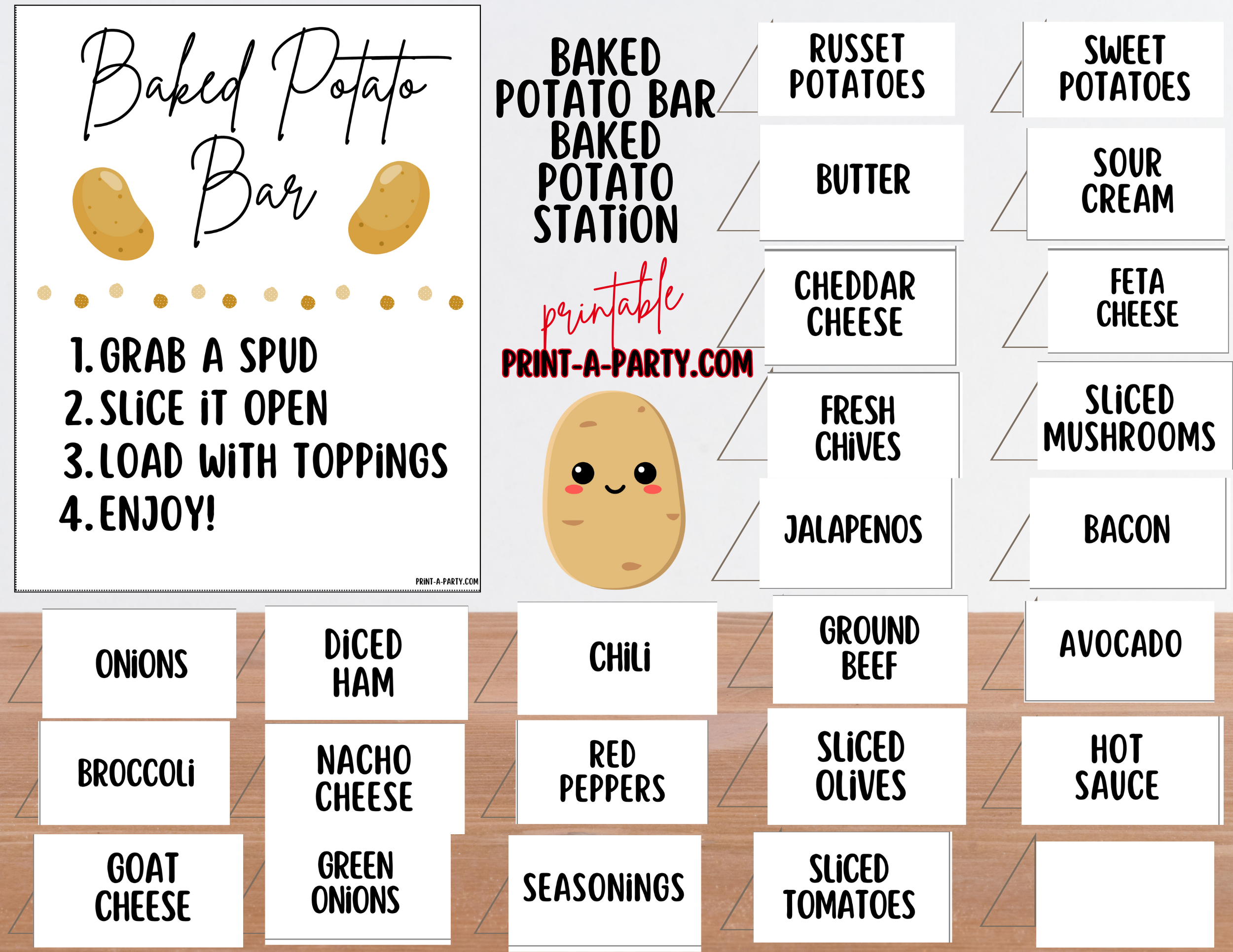 BAKED POTATO BAR | BAKED POTATO STATION Printable Setup - White | Baked ...