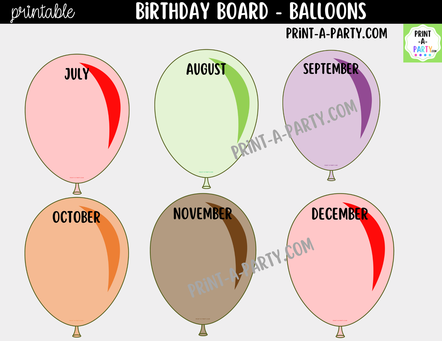 Birthday Display Printable for Classroom - Balloons - Student Birthday Decor, Bulletin Board Kit
