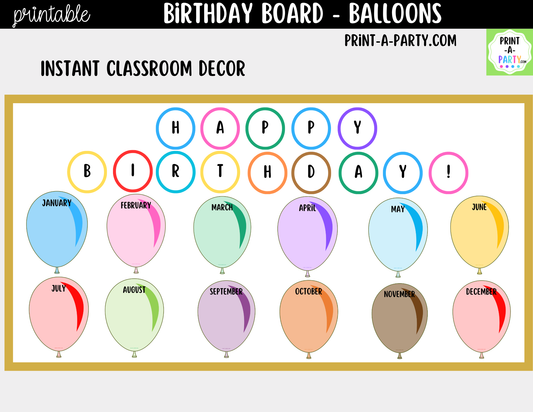 Birthday Display Printable for Classroom - Balloons - Student Birthday Decor, Bulletin Board Kit