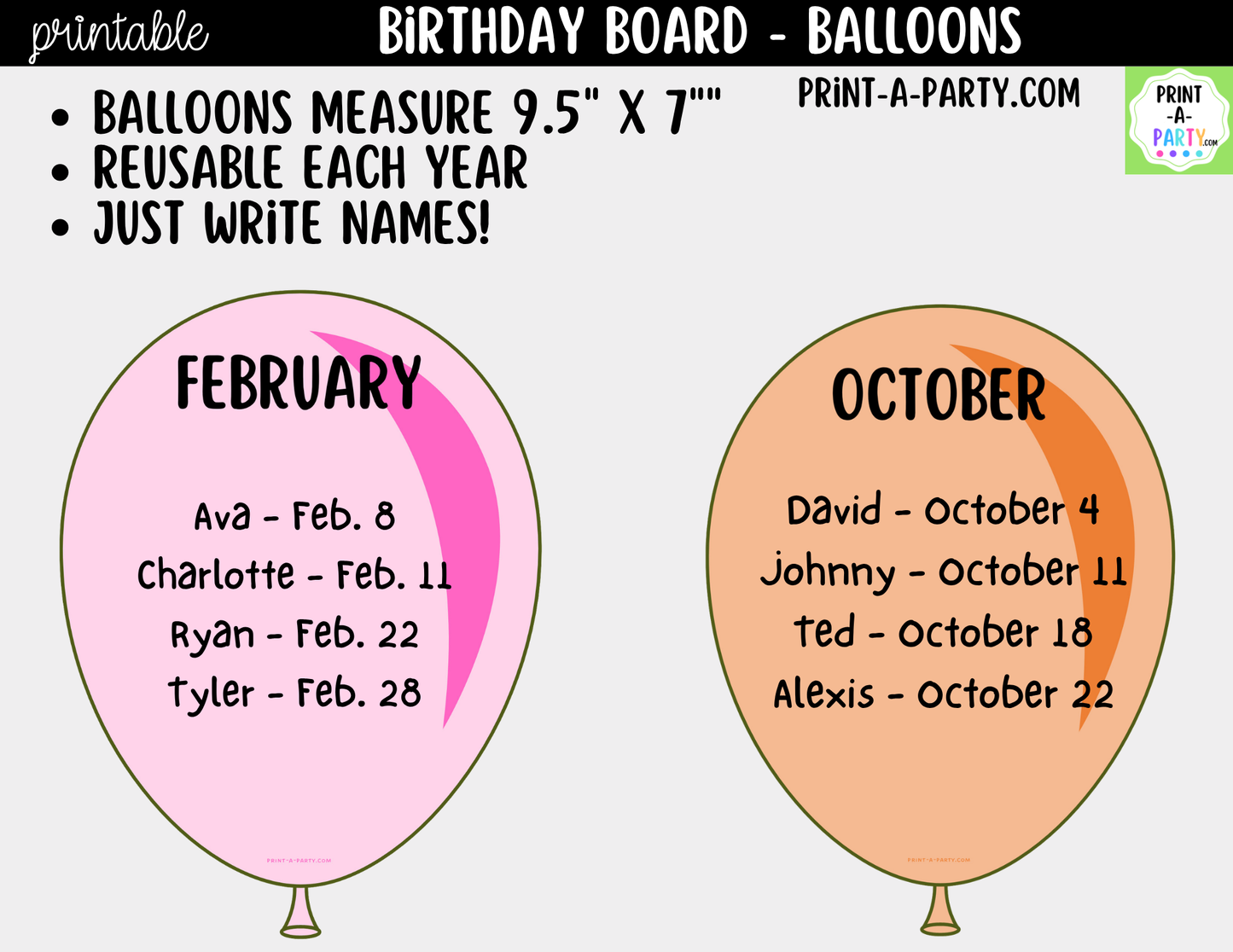 Birthday Display Printable for Classroom - Balloons - Student Birthday Decor, Bulletin Board Kit