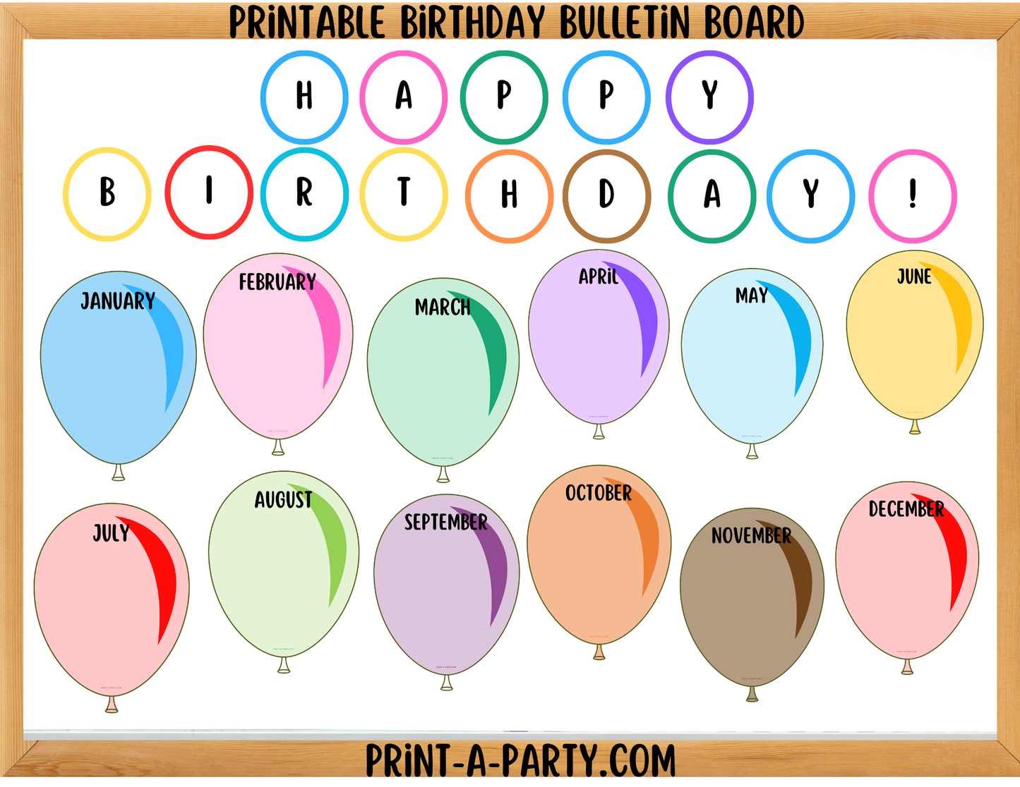 Birthday Display Printable for Classroom - Balloons - Student Birthday Decor, Bulletin Board Kit