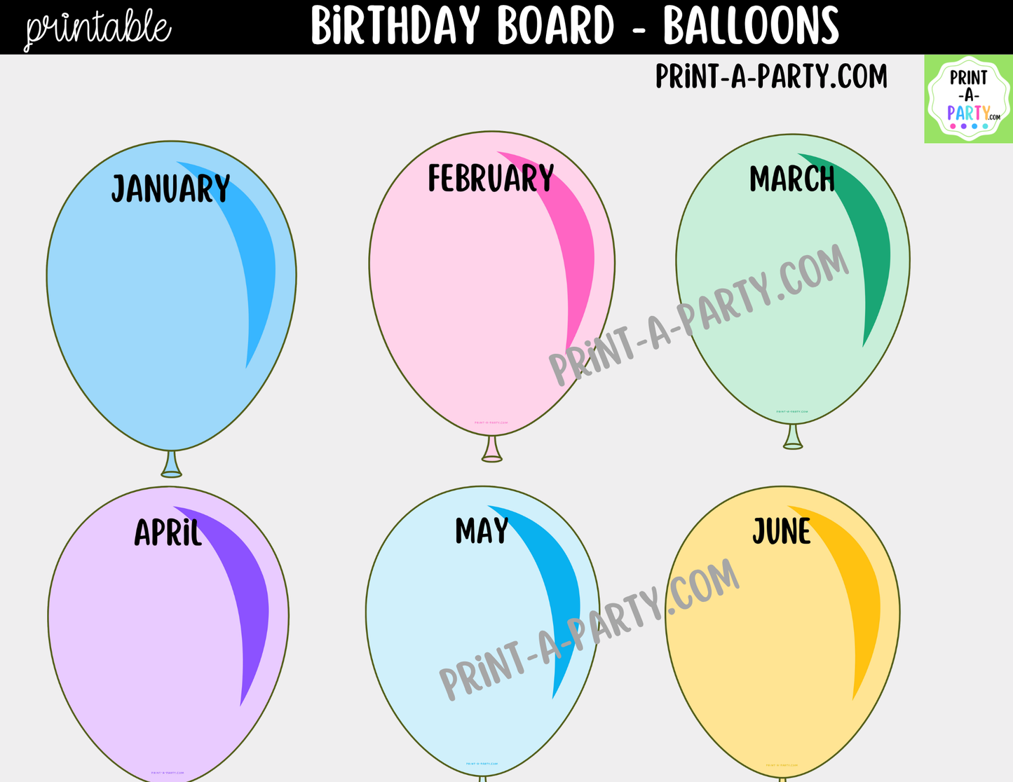Birthday Display Printable for Classroom - Balloons - Student Birthday Decor, Bulletin Board Kit