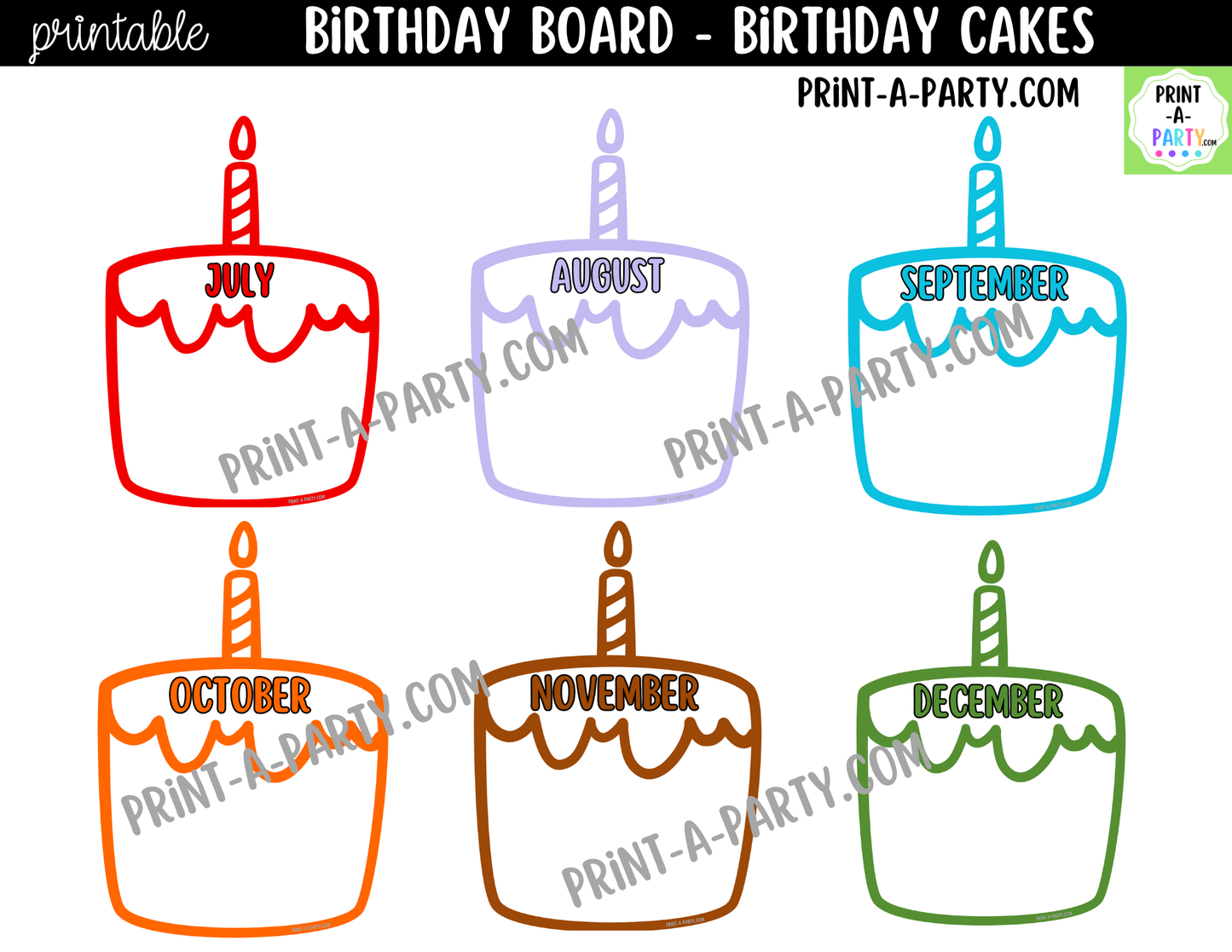 Birthday Bulletin Board Printable Display - Monthly Birthday Cakes Theme for Classroom Decor