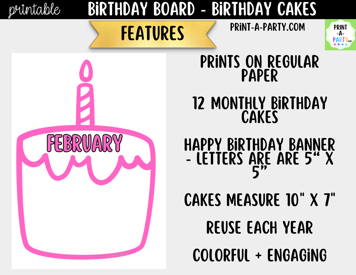 Birthday Bulletin Board Printable Display - Monthly Birthday Cakes Theme for Classroom Decor