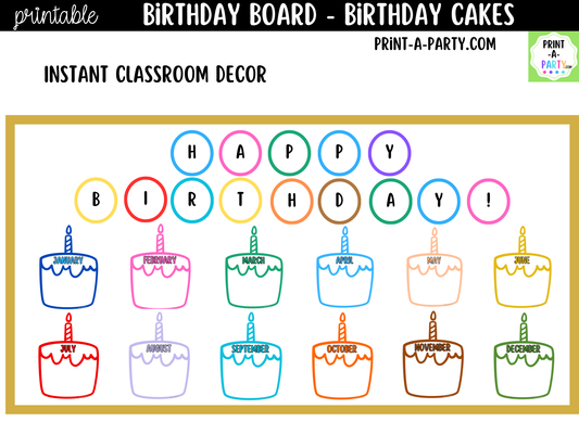 Birthday Bulletin Board Printable Display - Monthly Birthday Cakes Theme for Classroom Decor