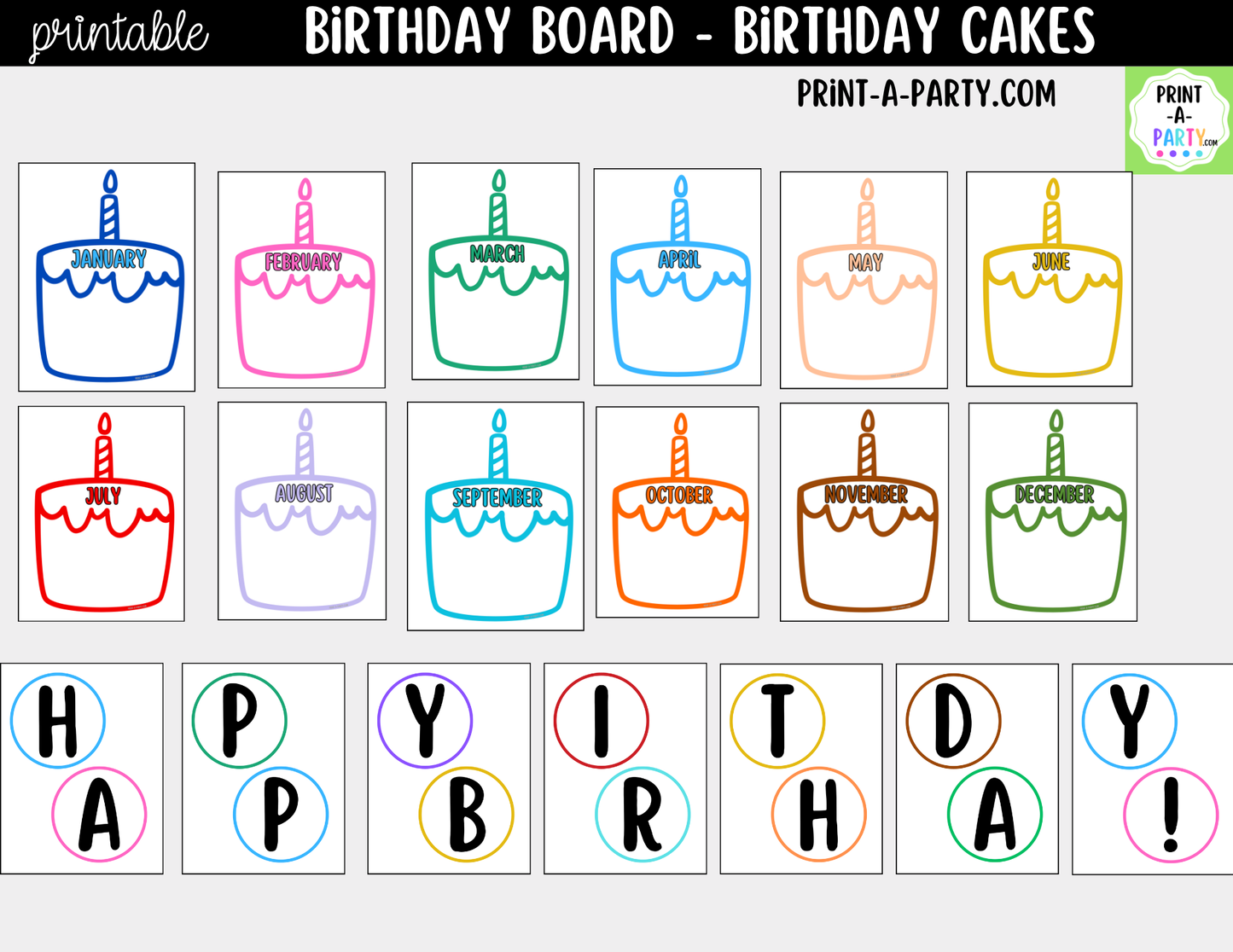 Birthday Bulletin Board Printable Display - Monthly Birthday Cakes Theme for Classroom Decor
