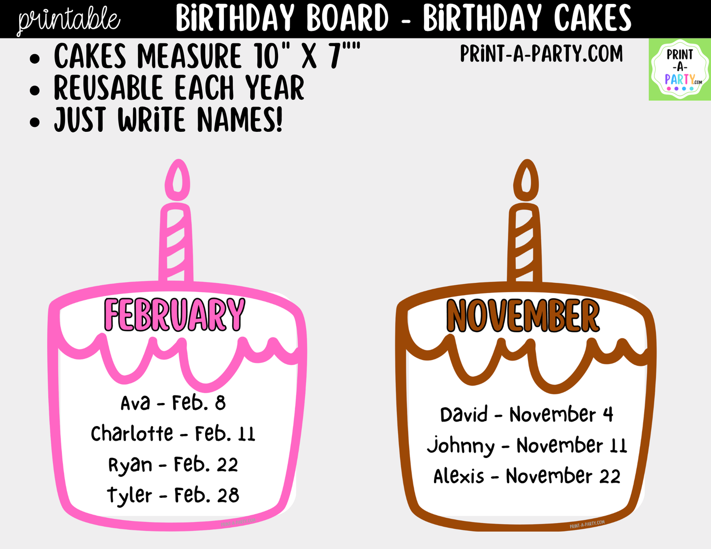 Birthday Bulletin Board Printable Display - Monthly Birthday Cakes Theme for Classroom Decor