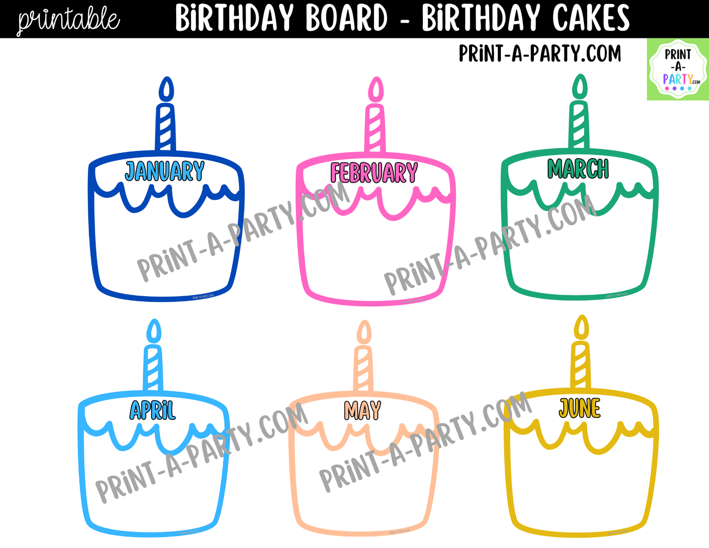 Birthday Bulletin Board Printable Display - Monthly Birthday Cakes Theme for Classroom Decor