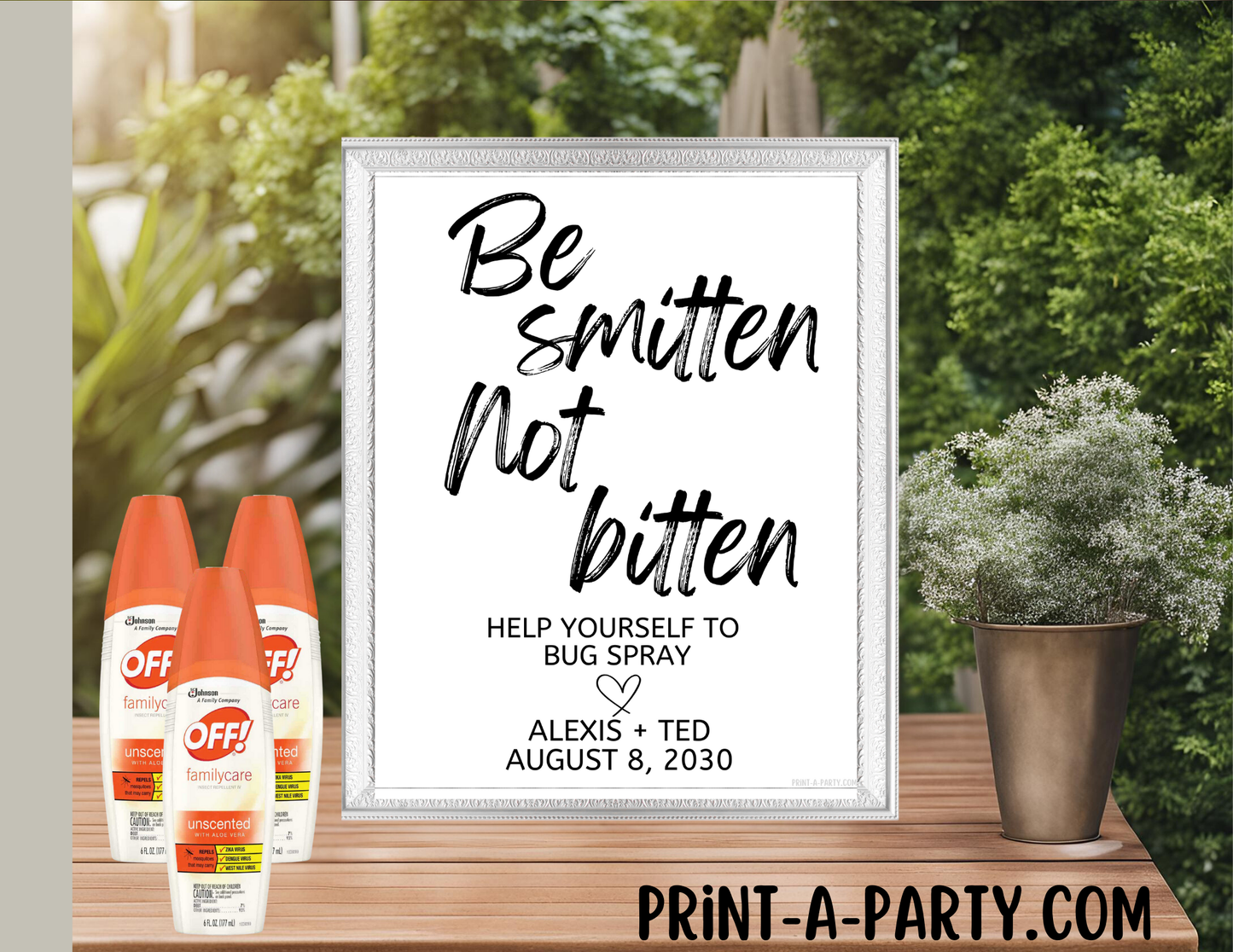 EDITABLE WEDDING EVENT SIGN: BE SMITTEN NOT BITTEN - Bug Spray Sign | Wedding Sign | Outdoor Wedding Sign | Garden Wedding Sign