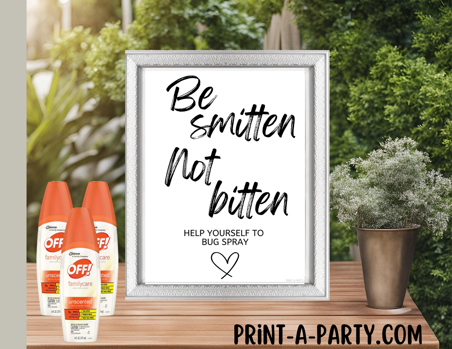 BE SMITTEN NOT BITTEN | Printable Wedding Sign | Outdoor Wedding Sign | Bug Spray Wedding Sign