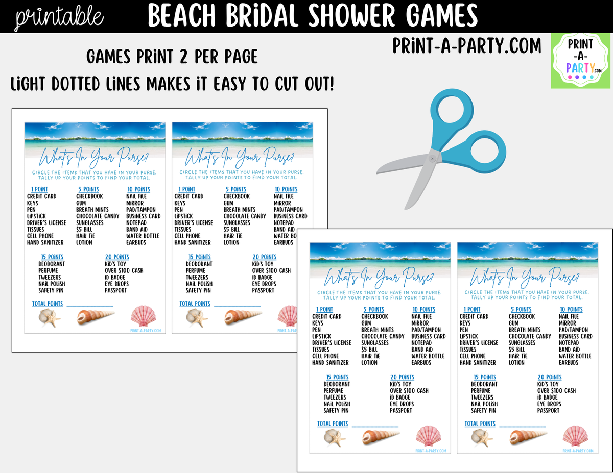 Beach Bridal Shower Games Bundle – Tropical Printable