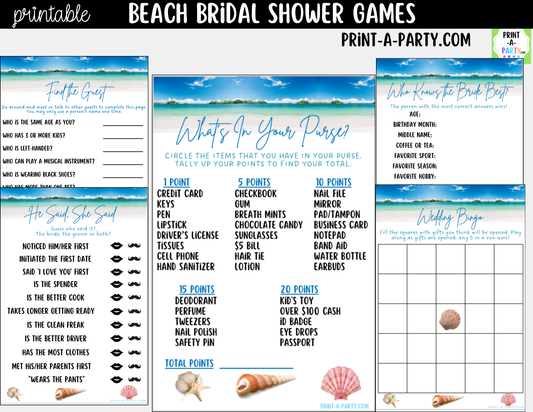 Beach Bridal Shower Games Bundle – Tropical Printable