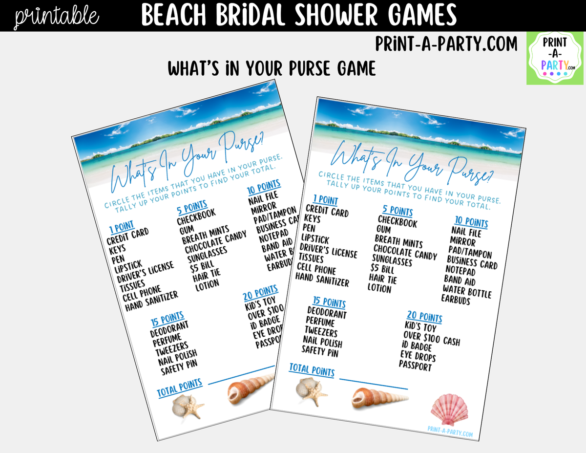 Beach Bridal Shower Games Bundle – Tropical Printable
