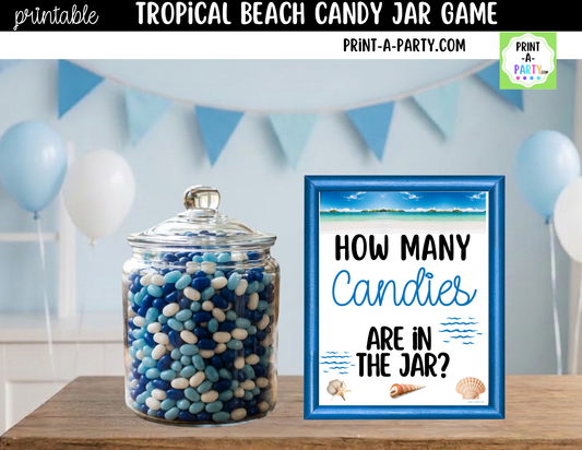 Tropical Beach Candy Jar Guessing Game Printable Sign (8x10) & Guessing Cards for Beach Showers and Destination Weddings