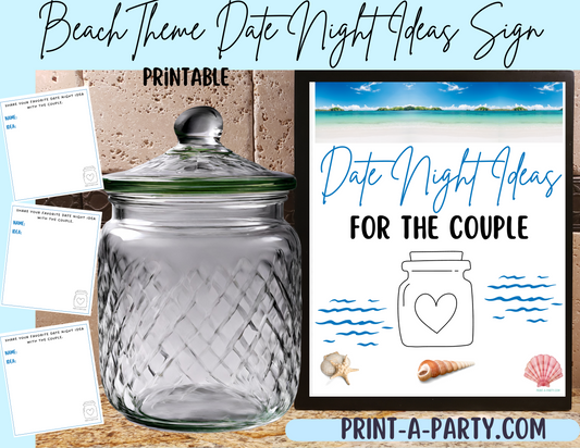 DATE NIGHT IN A JAR - BEACH DESTINATION WEDDING THEME | Date Night Jar Sign | Date Night Cards | Beach Destination Wedding Shower Idea | Date Night Ideas | Same Sex Wedding Ideas | Beach Bridal Wedding Shower | Beach Engagement Party