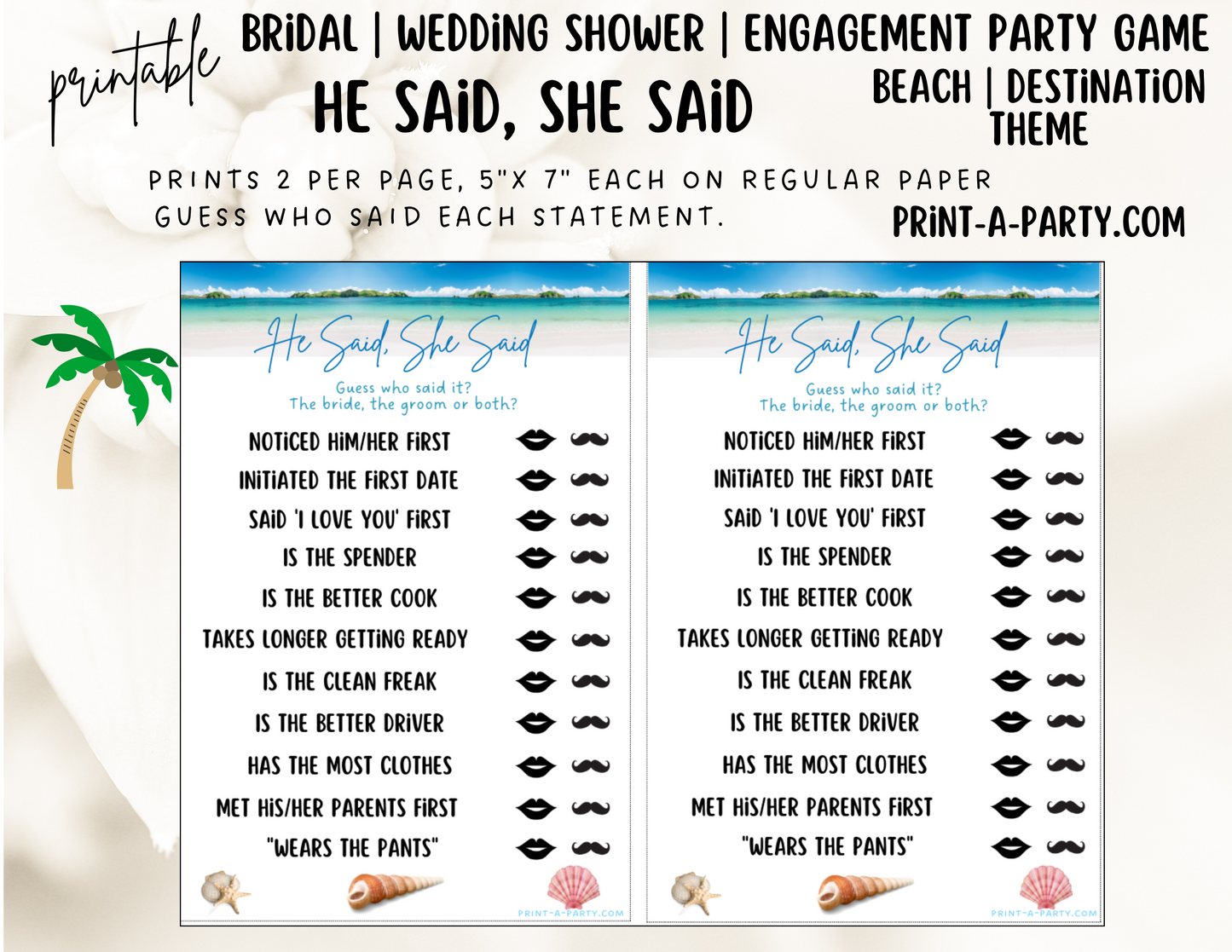 GAME BUNDLE: Bridal Wedding Shower Engagement Party Game Bundle | Beach Wedding | Destination Wedding | Printable