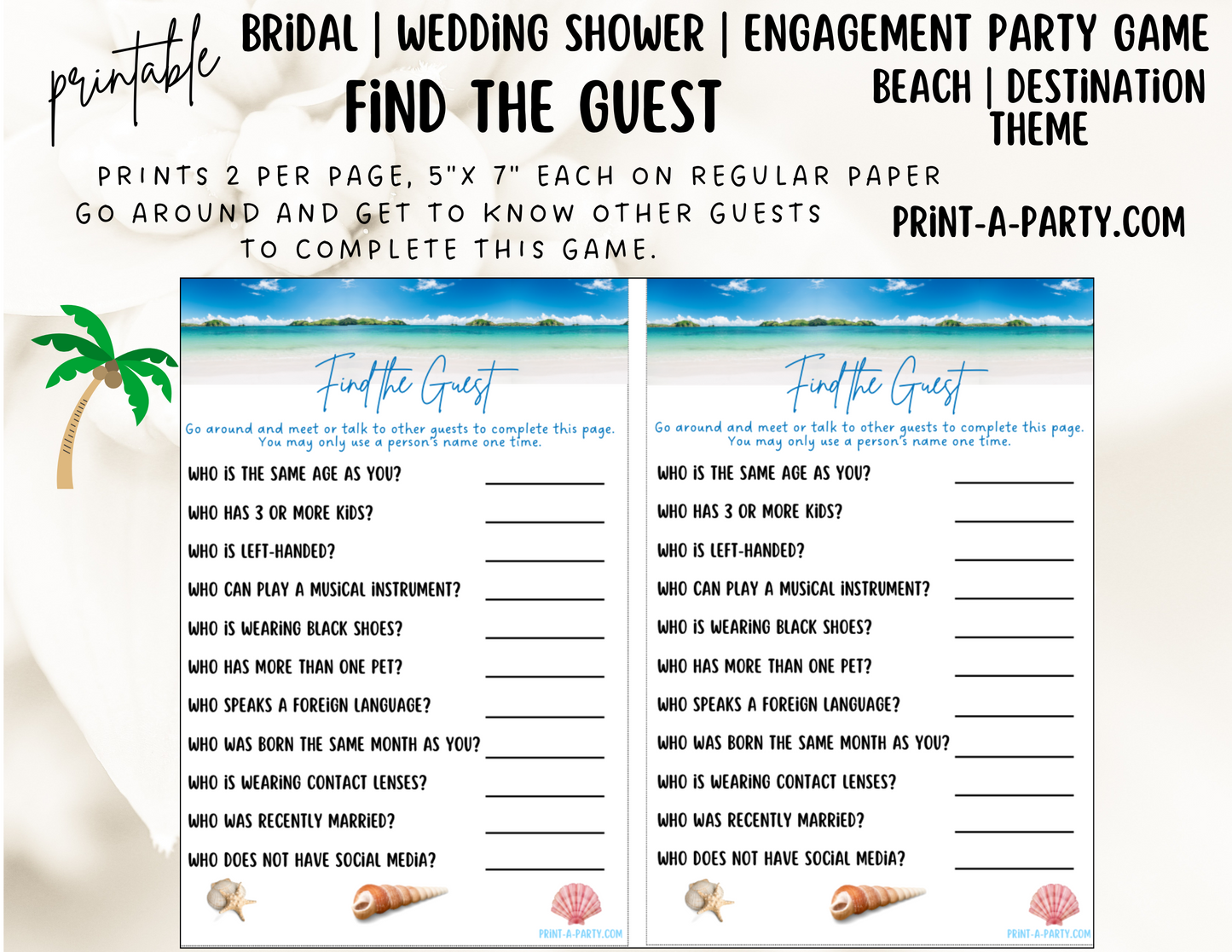 GAME BUNDLE: Bridal Wedding Shower Engagement Party Game Bundle | Beach Wedding | Destination Wedding | Printable