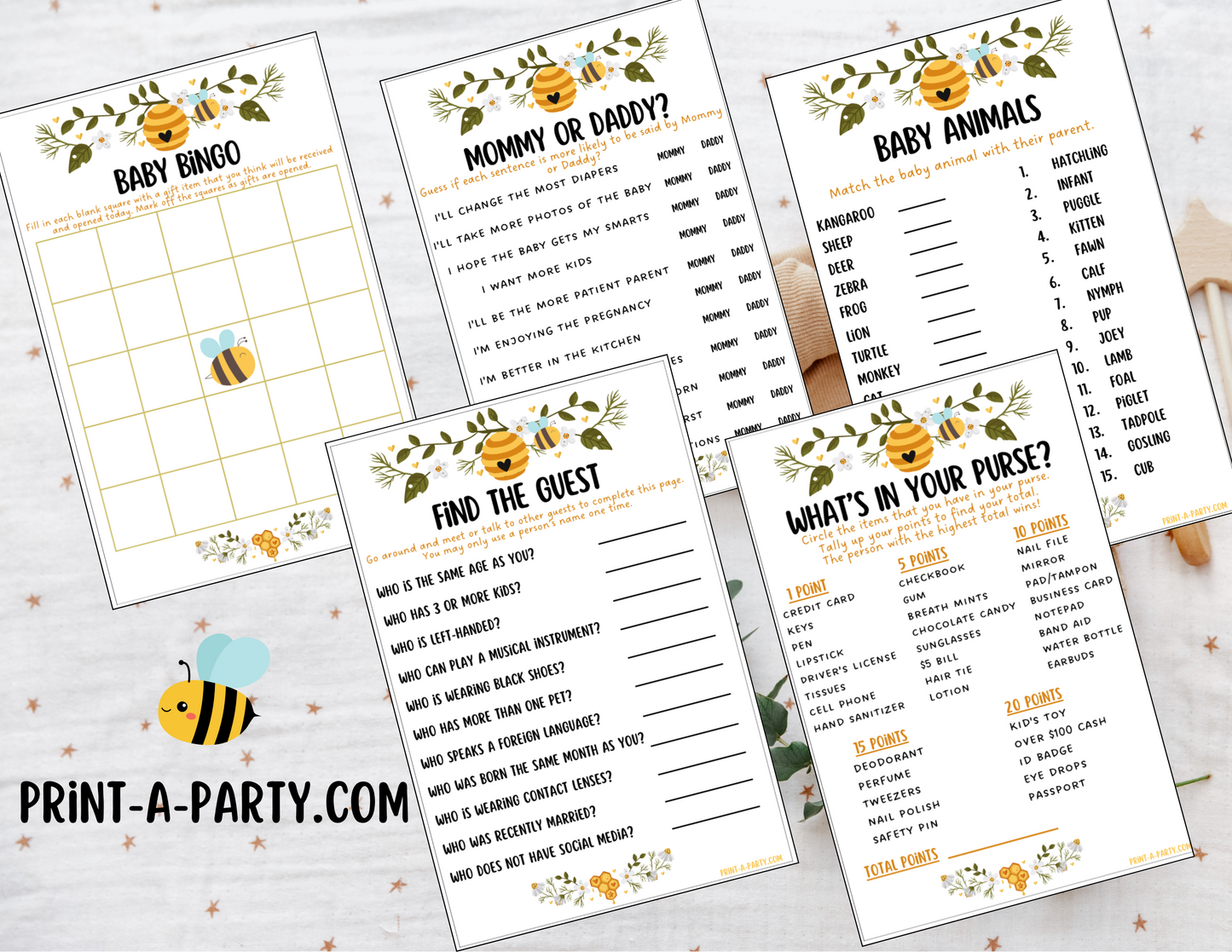 GAMES for Baby Shower | Bee Baby Shower Theme | Bee Baby Shower Games | Mommy To Bee | Sweet As Can Bee | INSTANT DOWNLOAD