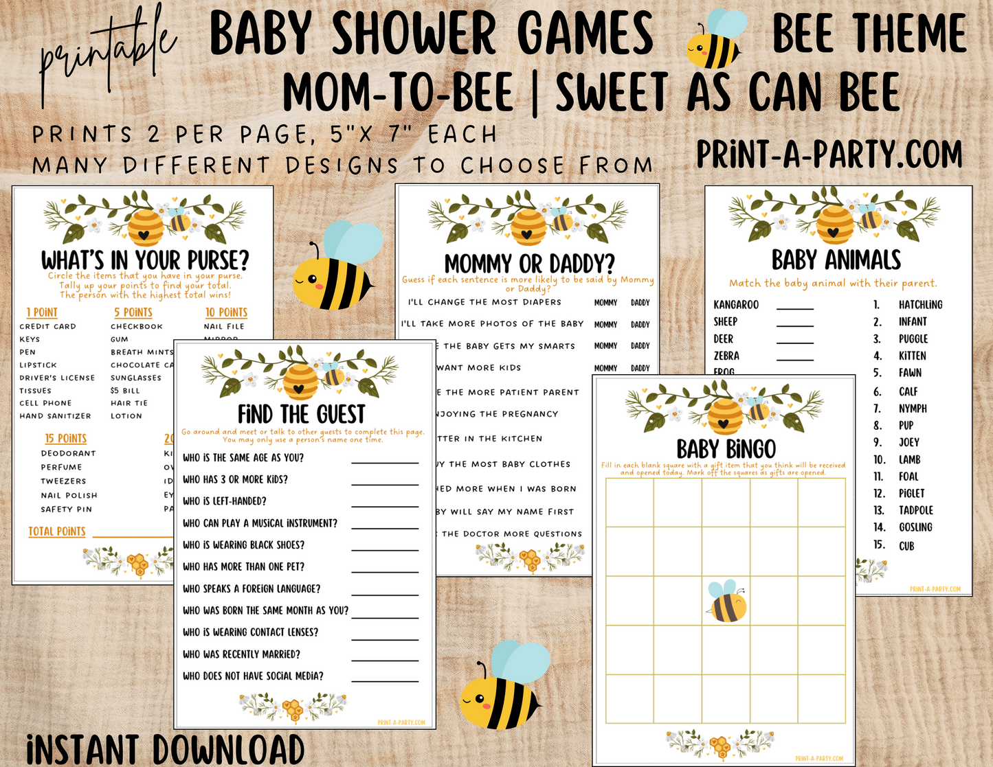 GAMES for Baby Shower | Bee Baby Shower Theme | Bee Baby Shower Games | Mommy To Bee | Sweet As Can Bee | INSTANT DOWNLOAD