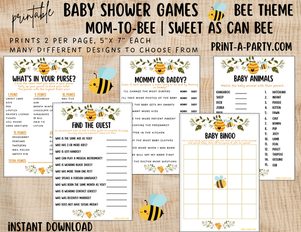 GAMES for Baby Shower | Bee Baby Shower Theme | Bee Baby Shower Games | Mommy To Bee | Sweet As Can Bee | INSTANT DOWNLOAD