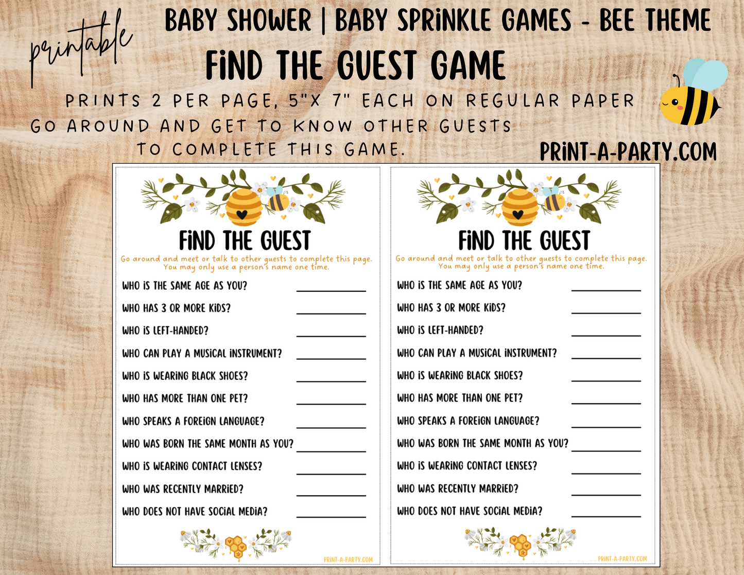 GAMES for Baby Shower | Bee Baby Shower Theme | Bee Baby Shower Games | Mommy To Bee | Sweet As Can Bee | INSTANT DOWNLOAD