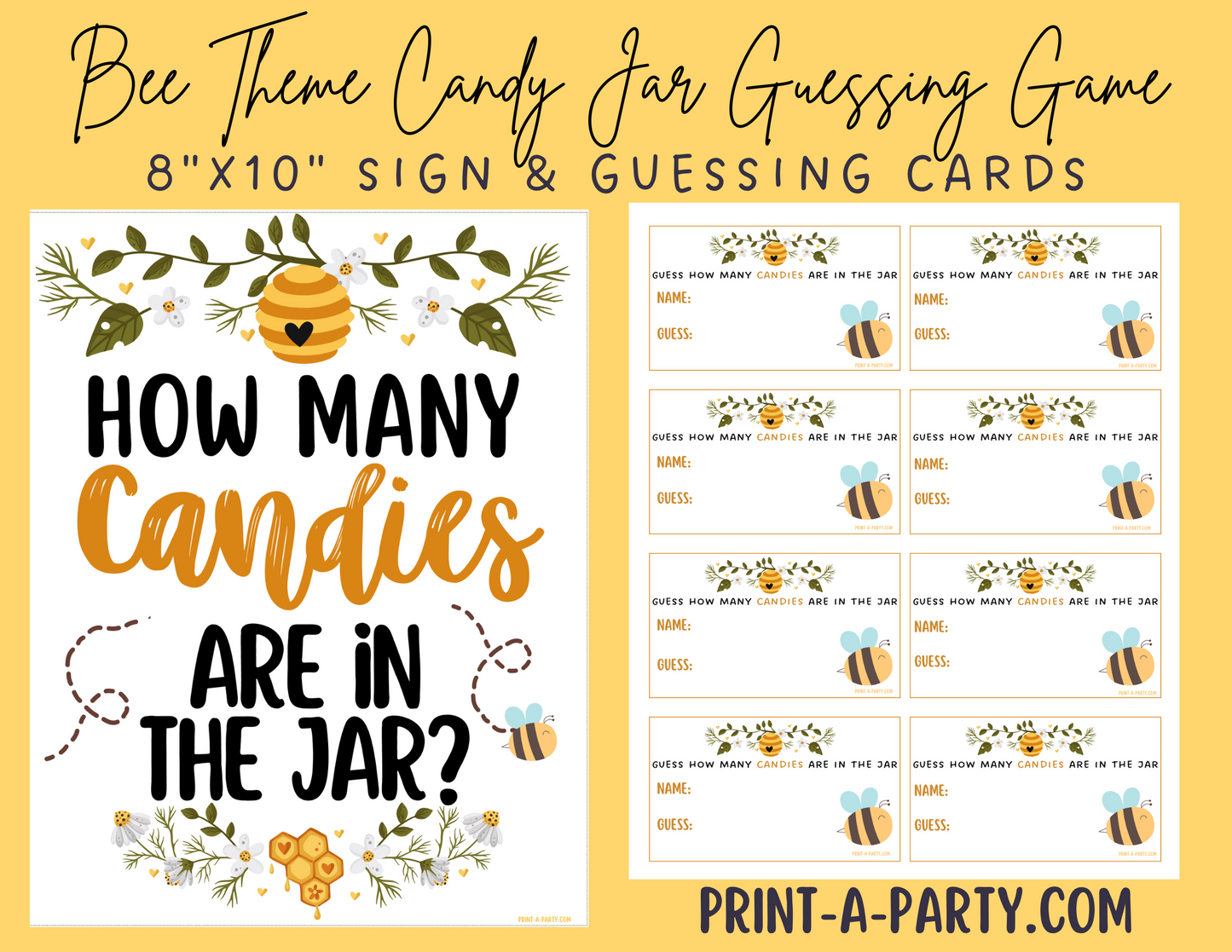 CANDY JAR GUESSING GAME | How many candies in jar | Bee Theme | Bee Baby Shower Game | Bee Baby Shower | Mom To Bee | Baby To Bee | Printable