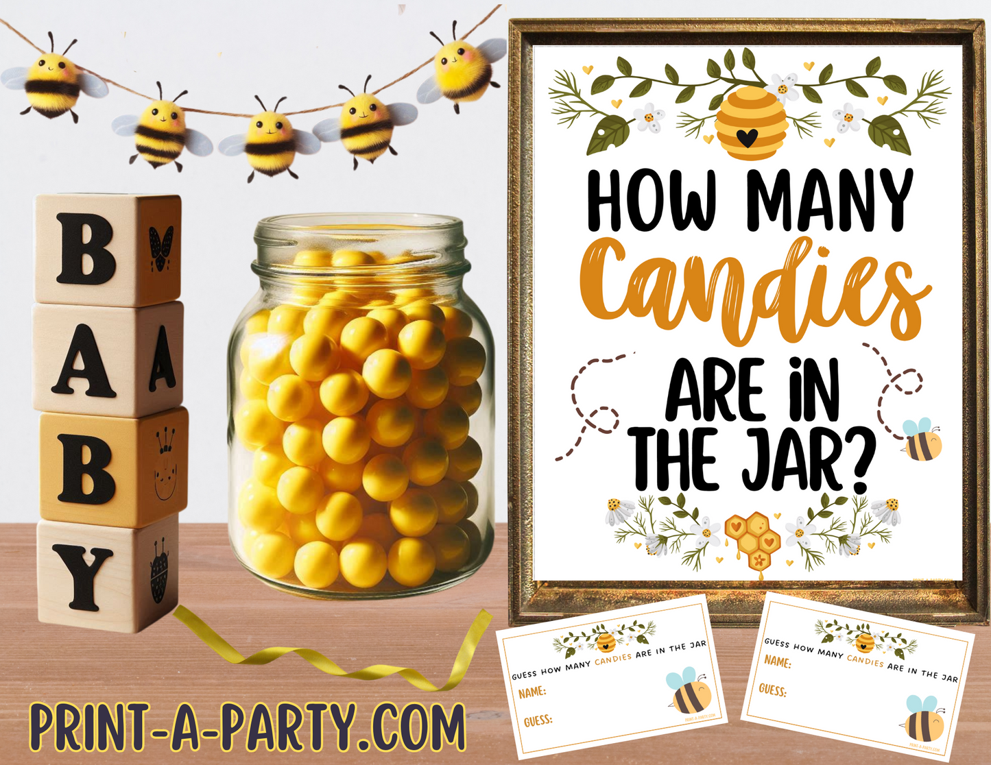 CANDY JAR GUESSING GAME | How many candies in jar | Bee Theme | Bee Baby Shower Game | Bee Baby Shower | Mom To Bee | Baby To Bee | Printable