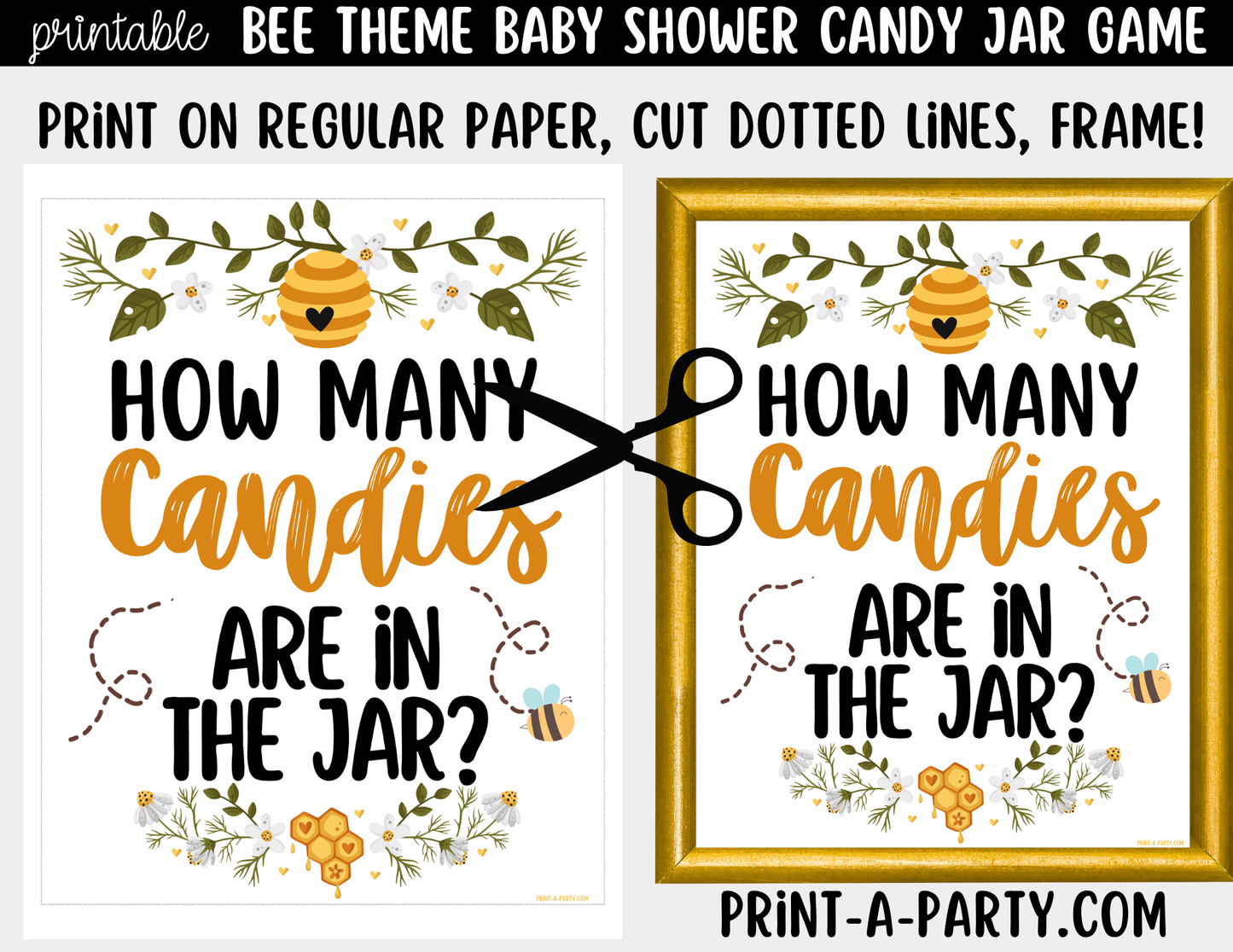 Bee-themed Candy Jar Guessing Game Printable Sign (8x10) + Guessing Cards - Baby Event