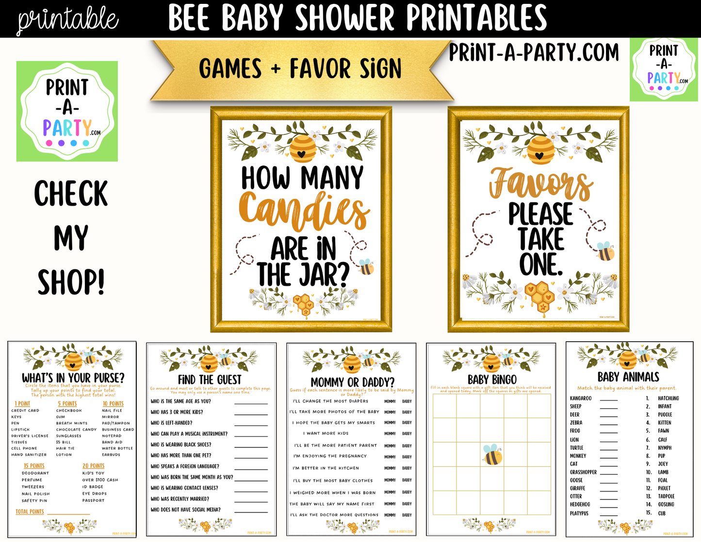 Bee Baby Shower Games Printable