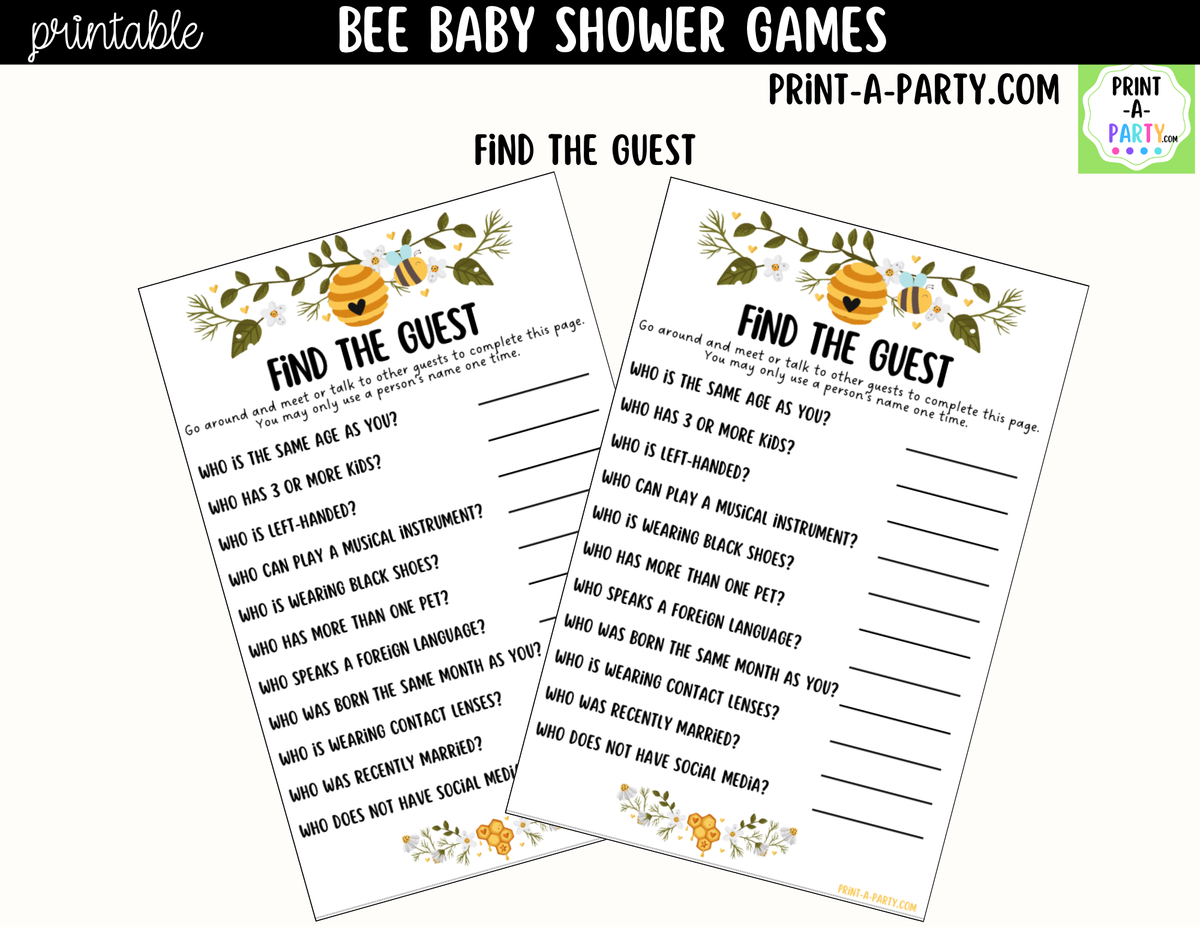Bee Baby Shower Games Printable