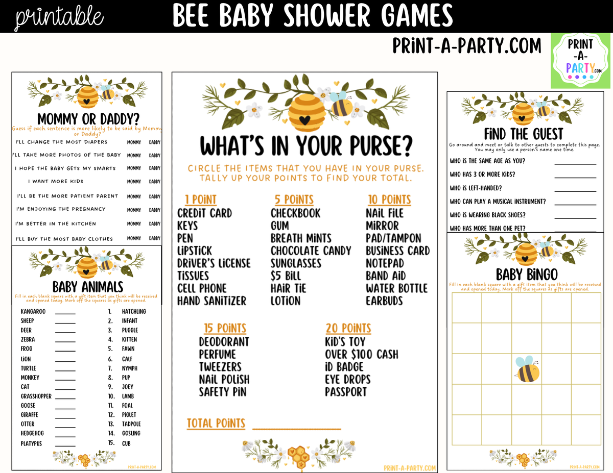 Bee Baby Shower Games Printable