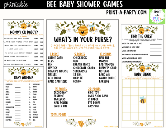 Bee Baby Shower Games Printable