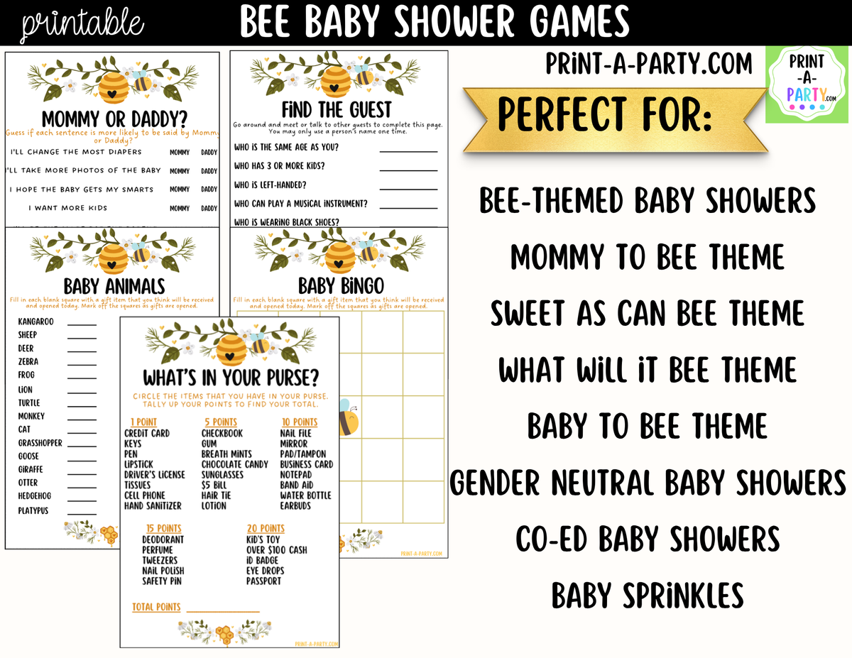 Bee Baby Shower Games Printable