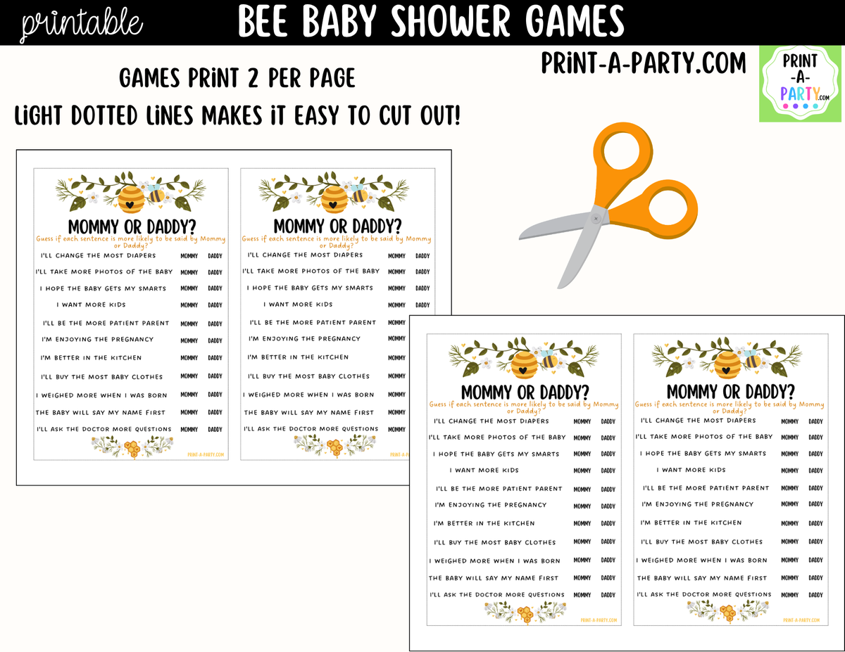 Bee Baby Shower Games Printable
