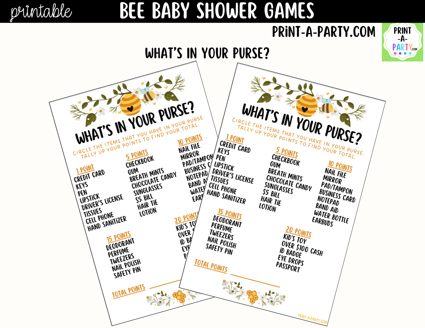 Bee Baby Shower Games Printable