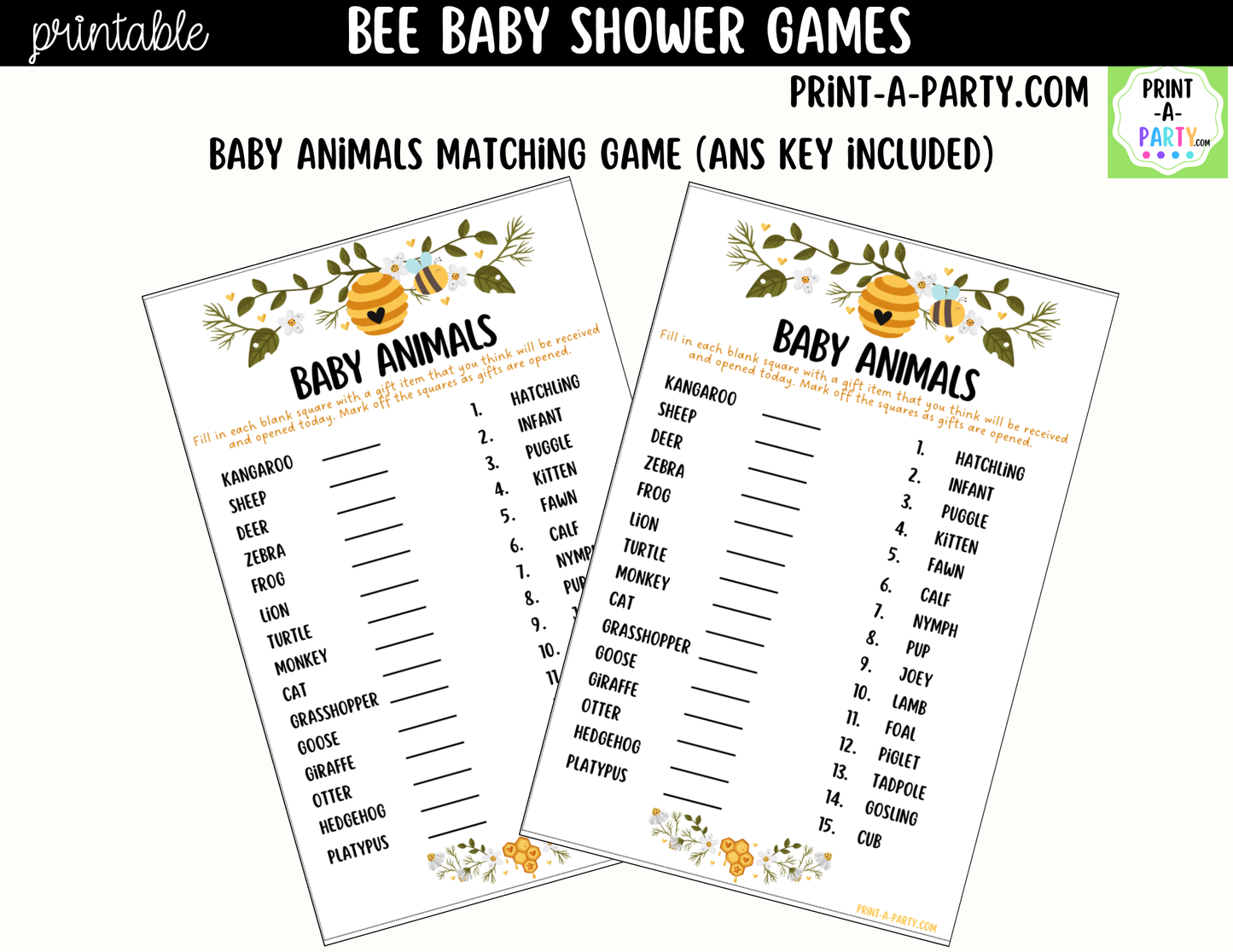 Bee Baby Shower Games Printable
