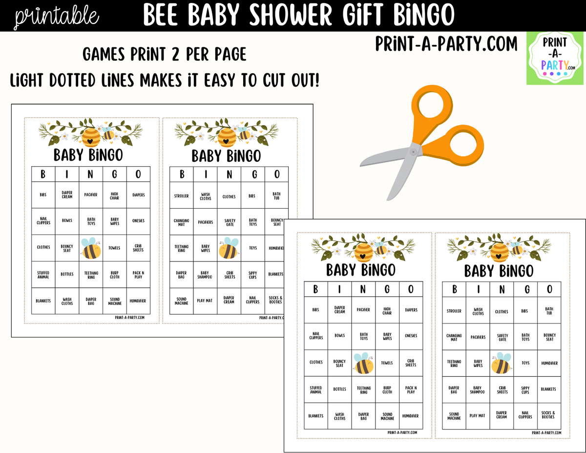 Bee Baby Shower Gift Bingo Printable