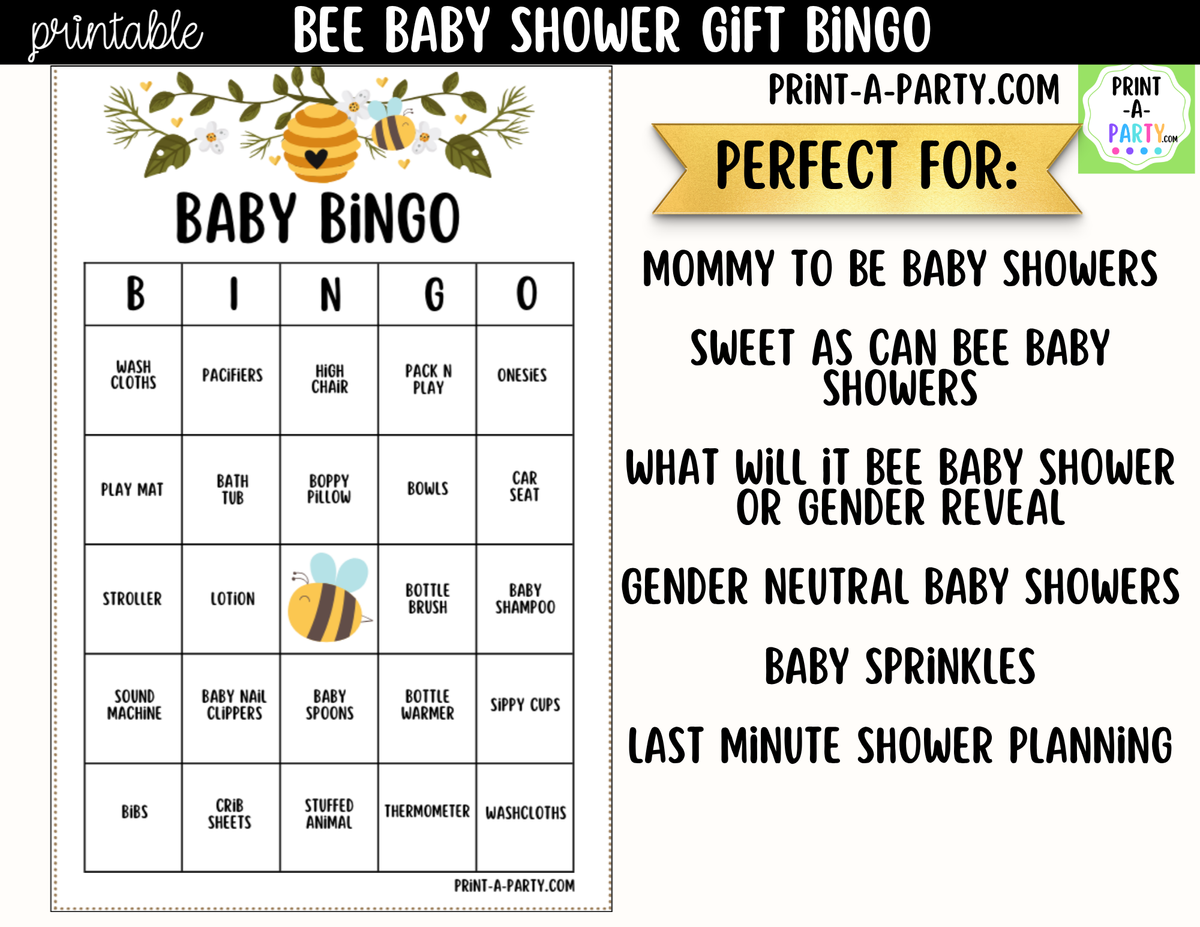 Bee Baby Shower Gift Bingo Printable