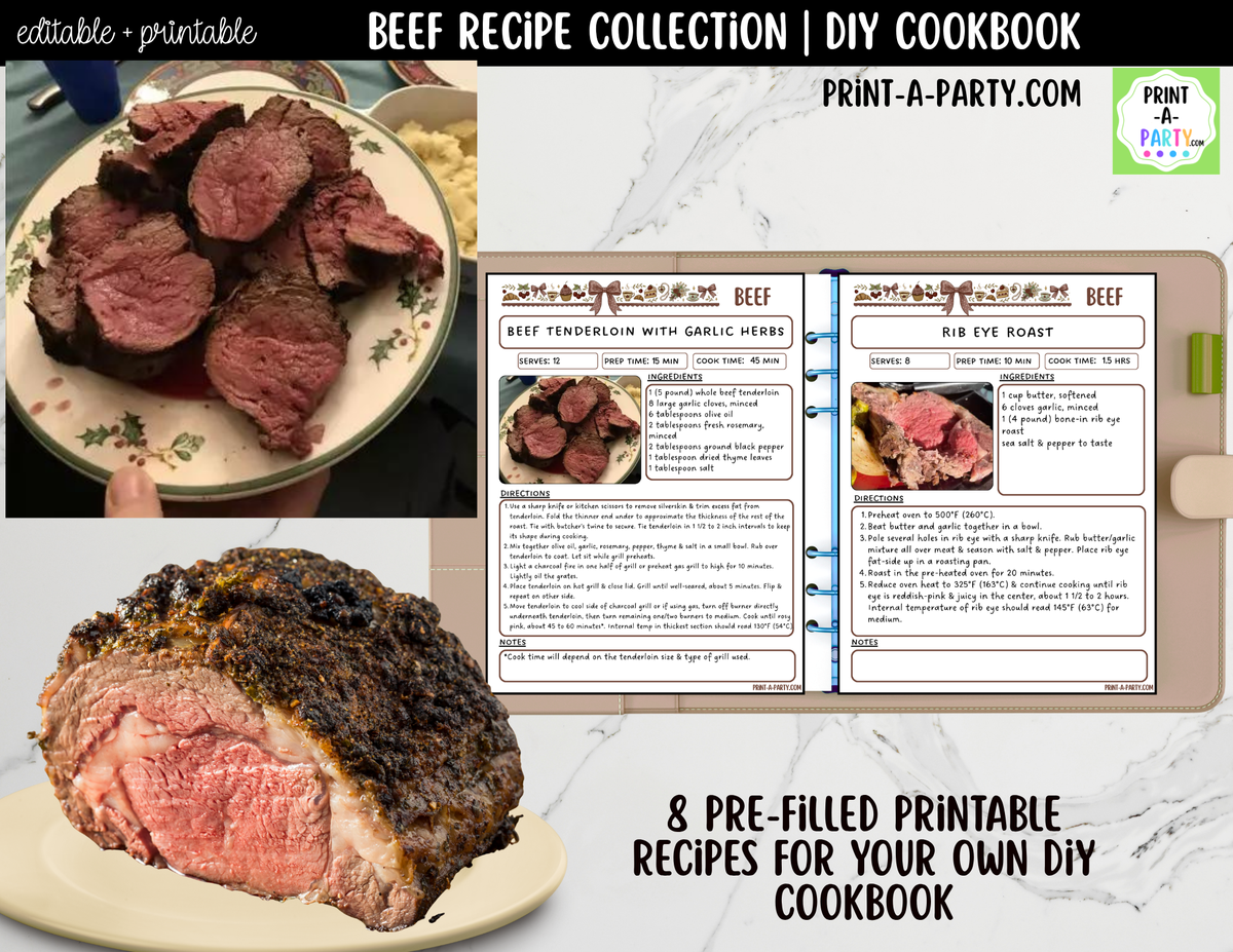Beef Dinner Recipe Pages Printable & Editable Cookbook Set