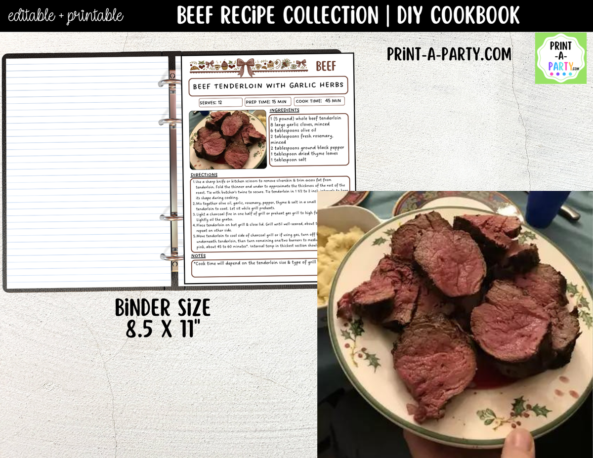 Beef Dinner Recipe Pages Printable & Editable Cookbook Set
