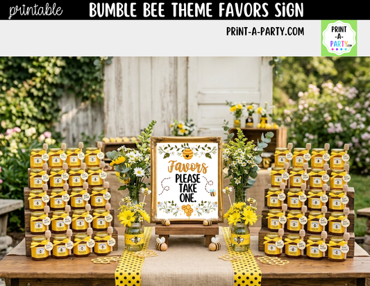 Bumble Bee Favors Printable Sign (8x10) – For Parties, Showers and Events