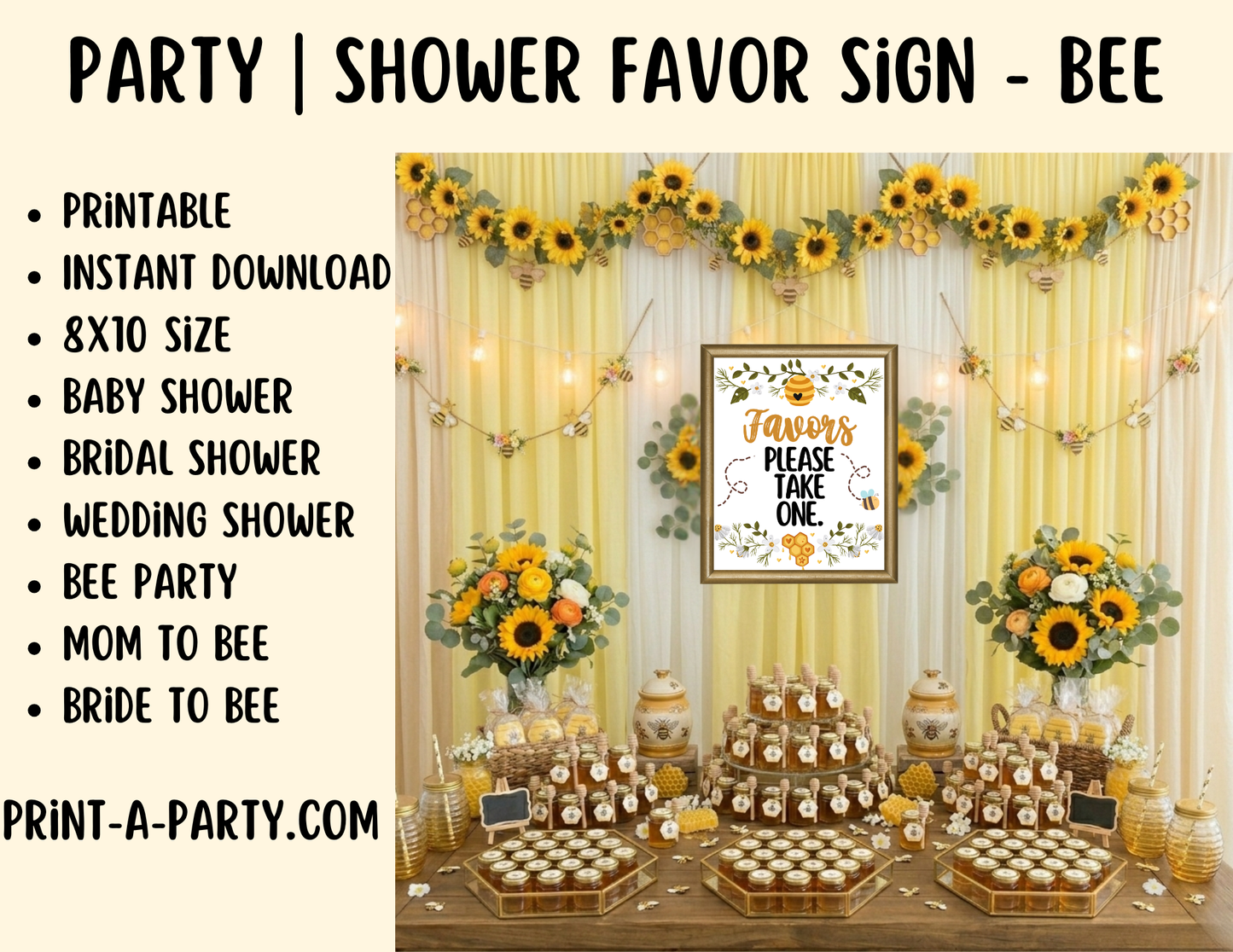 Bee Favors Sign (8x10) – Please Take One, Instant Download