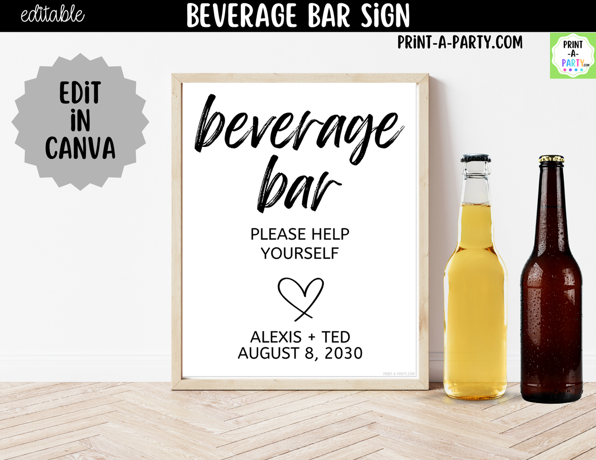 Editable Beverage Bar Sign (8x10) - Printable Canva Template