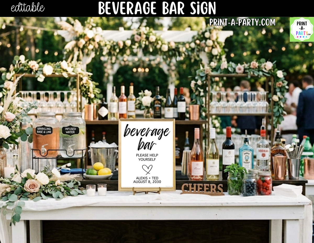 Editable Beverage Bar Sign (8x10) - Printable Canva Template